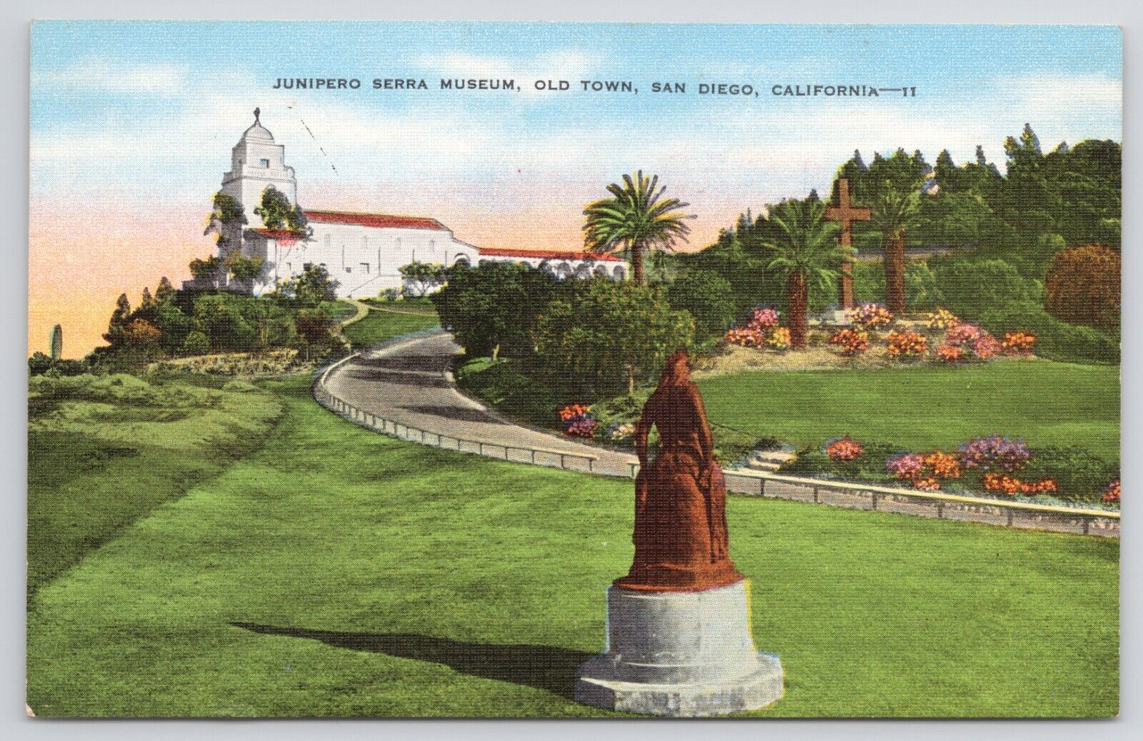 San Diego California Junipero Serra Museum Old Town Linen Postcard