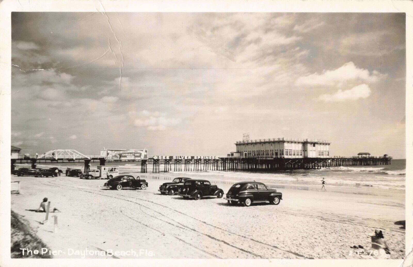 The Pier Daytona Beach Florida FL Old Cars 1949 Real Photo RPPC