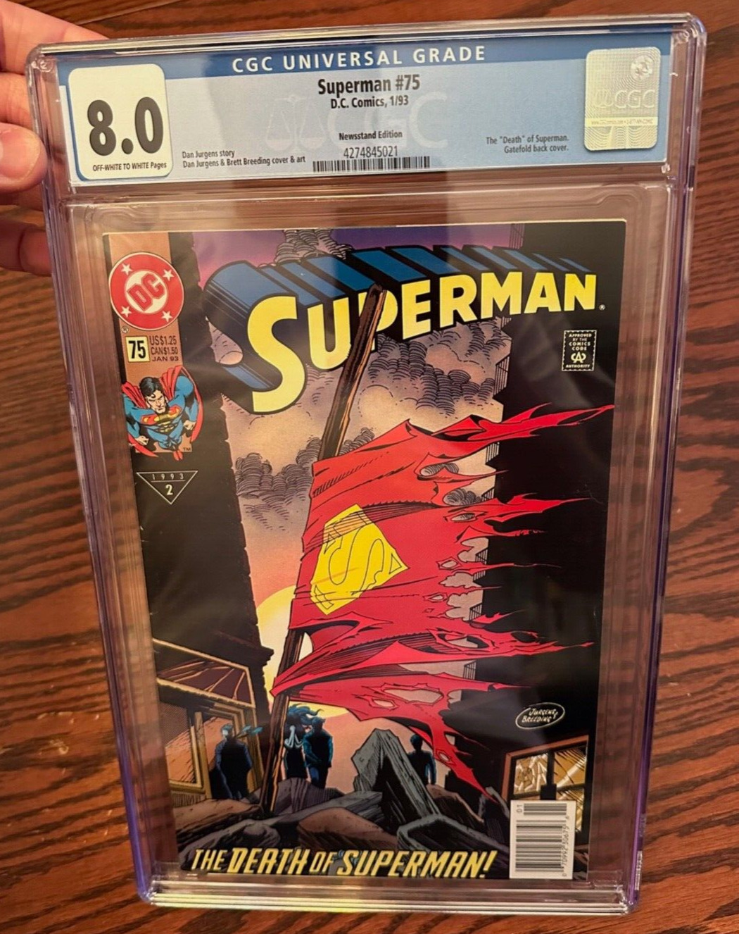 SUPERMAN #75 - CGC 8.0 - NEWSSTAND DEATH OF SUPERMAN 1/93 1st Printing
