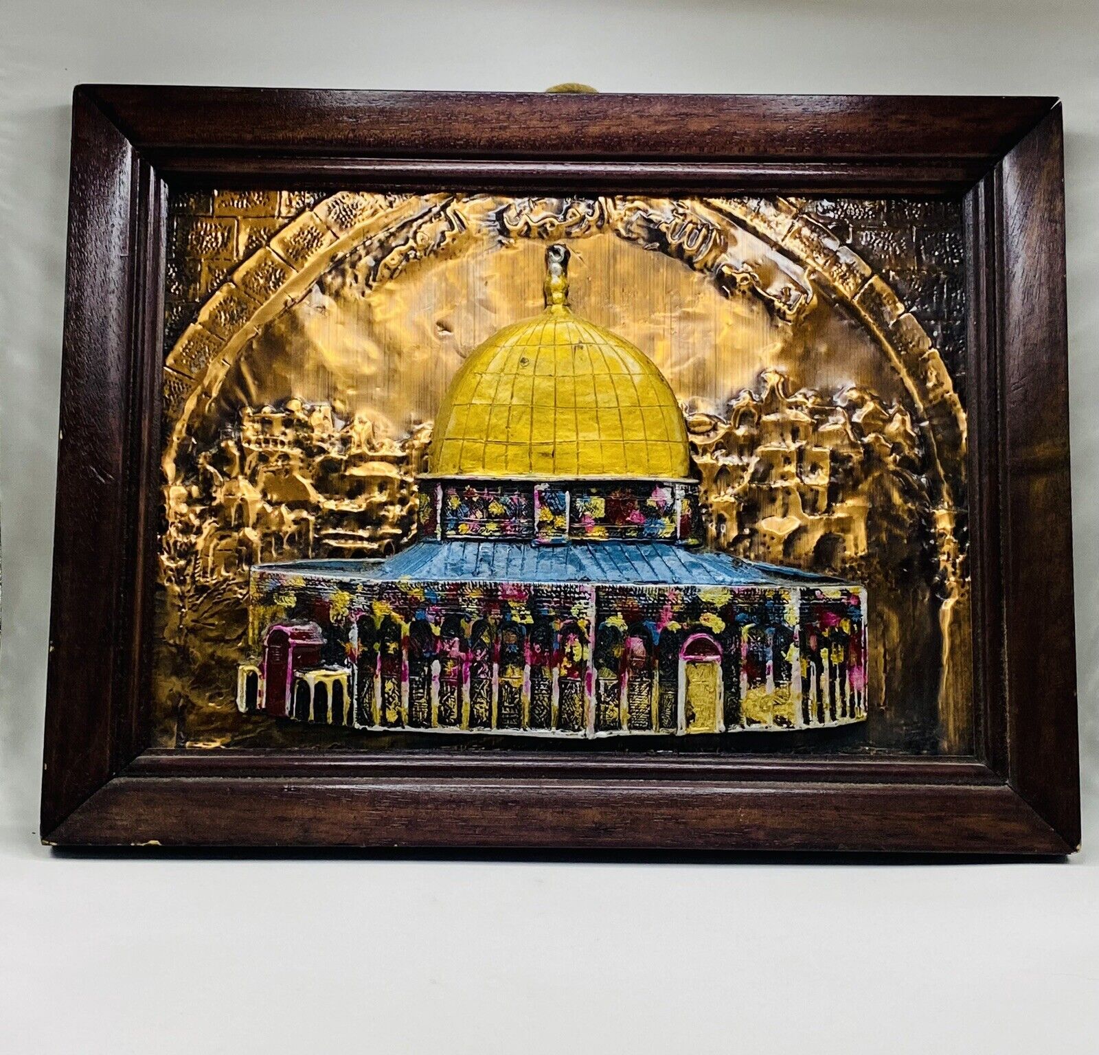 Antique Hand made Engraved Framed Jerusalem Art  brass silver plate(15X11.5)inch