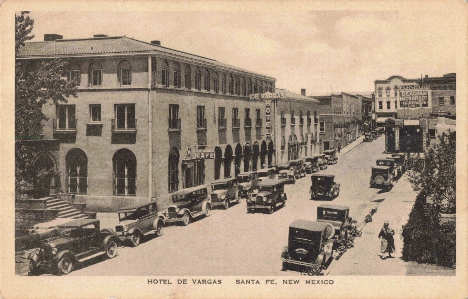 Hotel de Vargas Santa Fe New Mexico NM Cafe Old Cars c1920 Postcard