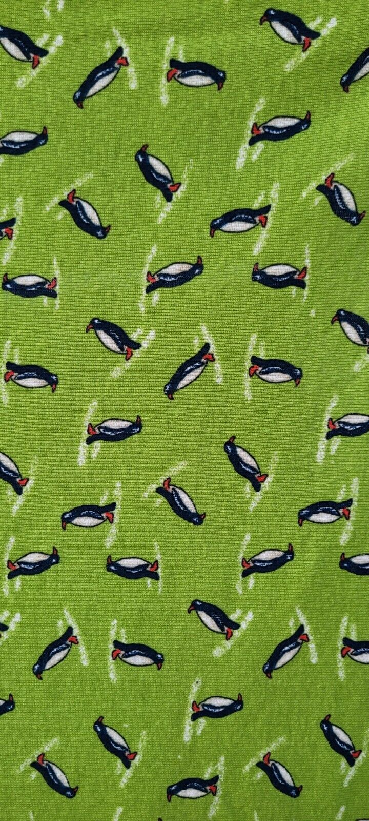 Vintage Lime Green Cotton Knit Fabric With PENGUINS