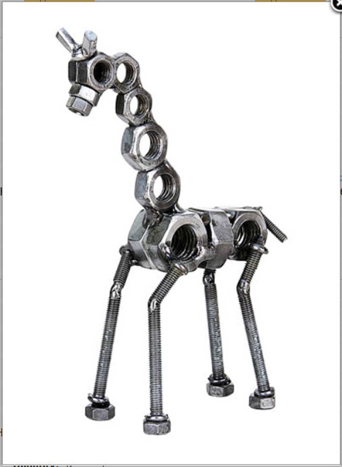 Baby Giraffe Hand Crafted Recycled Metal  Art Sculpture Figurine