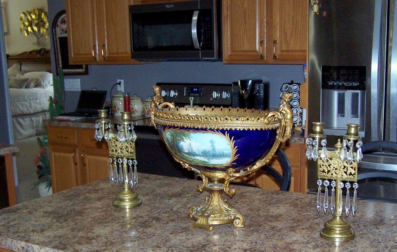 2 Antique Unique French Unique Brass Crystal Candleabrum  14