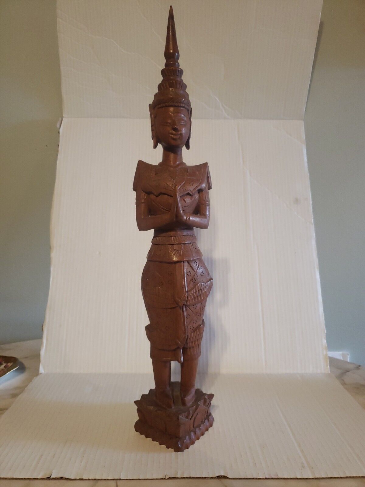 Vintage Intricate Wood Asian Temple Carving 20 Inches Tall,  Female