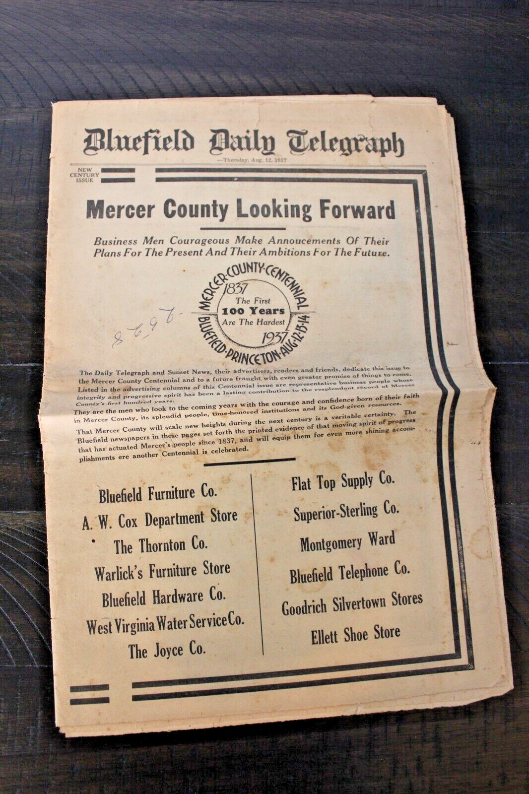 Bluefield Daily Telegraph Aug. 12 1937 West Virginia Advertisements Newspaper