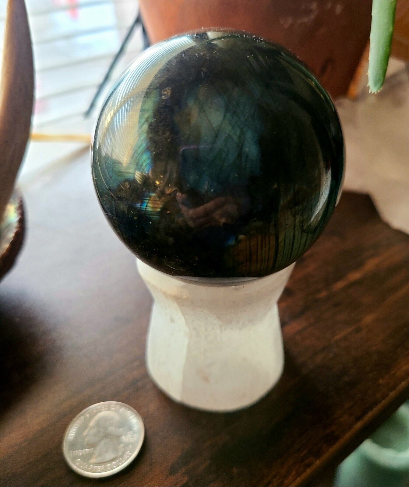 Labradorite Sphere Crystal Stone Huge Beautiful Flash 8 In Diam Selenite Stand