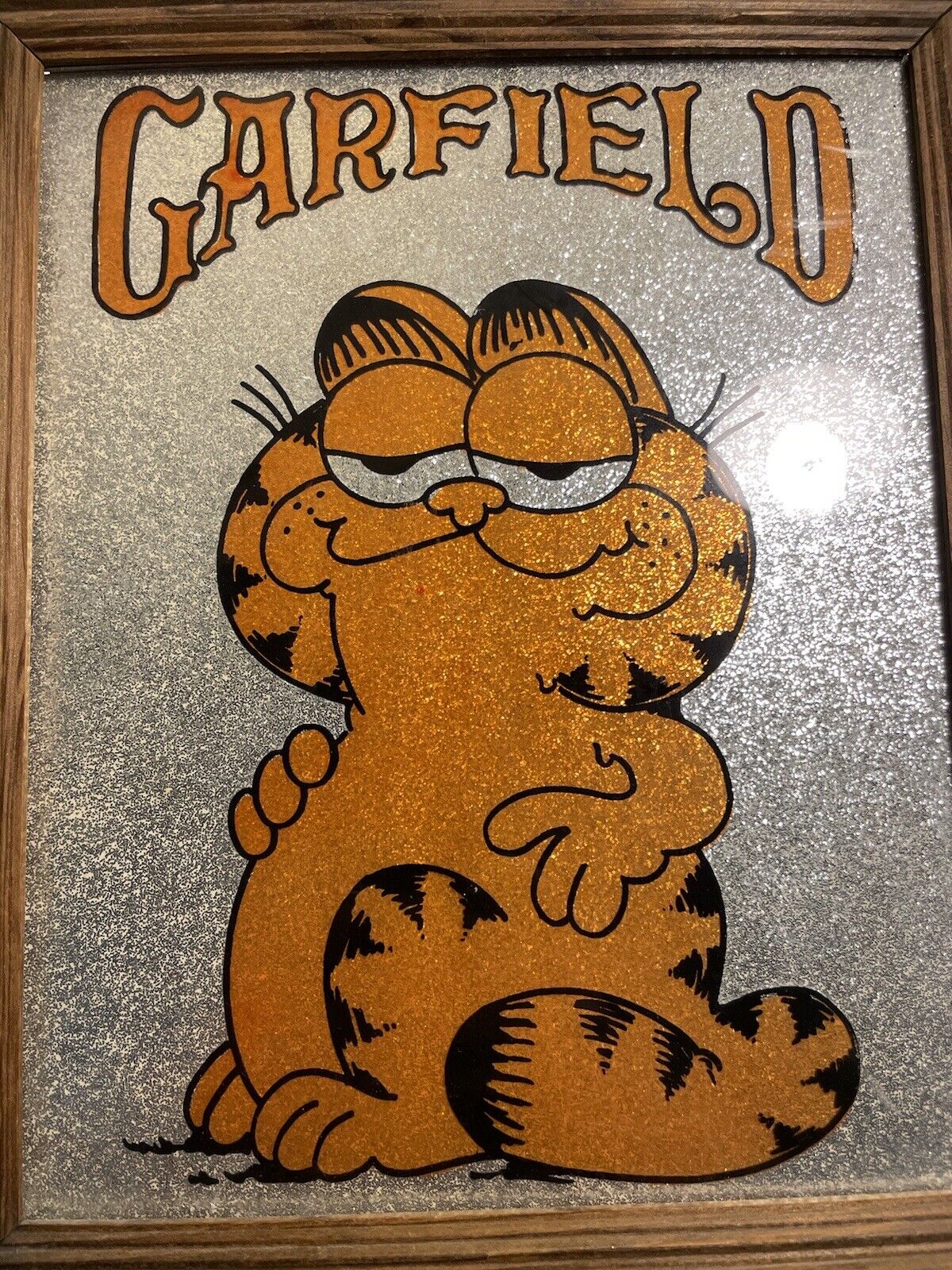 Vintage Garfield the Cat Foil /Glitter Framed Art W: 9” x H:11”