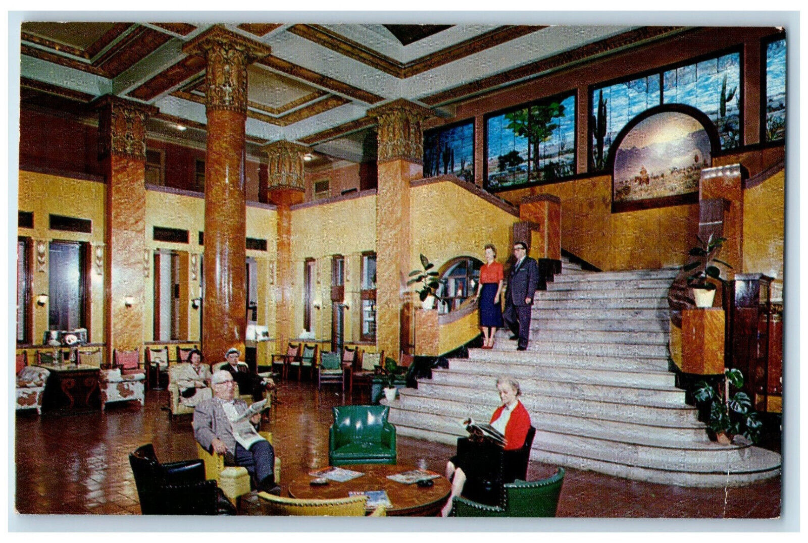 c1960's Interior Lobby, Stairs at Hotel Gadsen Douglas Arizona AZ Postcard