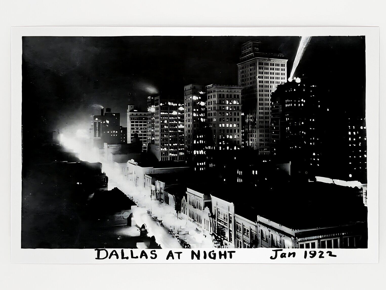 Dallas, Texas at Night January, 1922 Enhanced Reprint METALLIC LUSTER Postcard