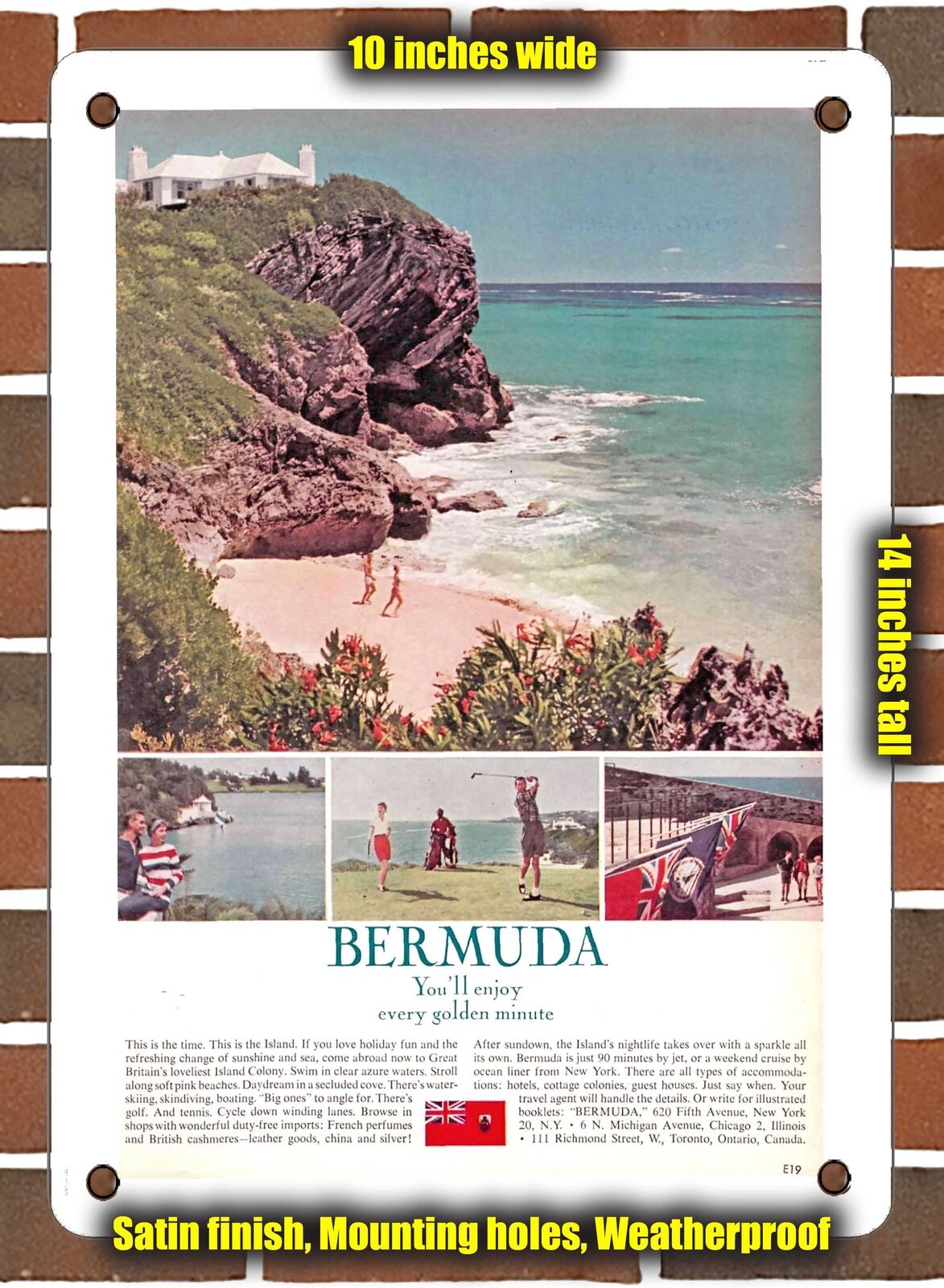METAL SIGN - 1964 Bermuda You'll Enjoy Every Golden Minute - 10x14 Inches