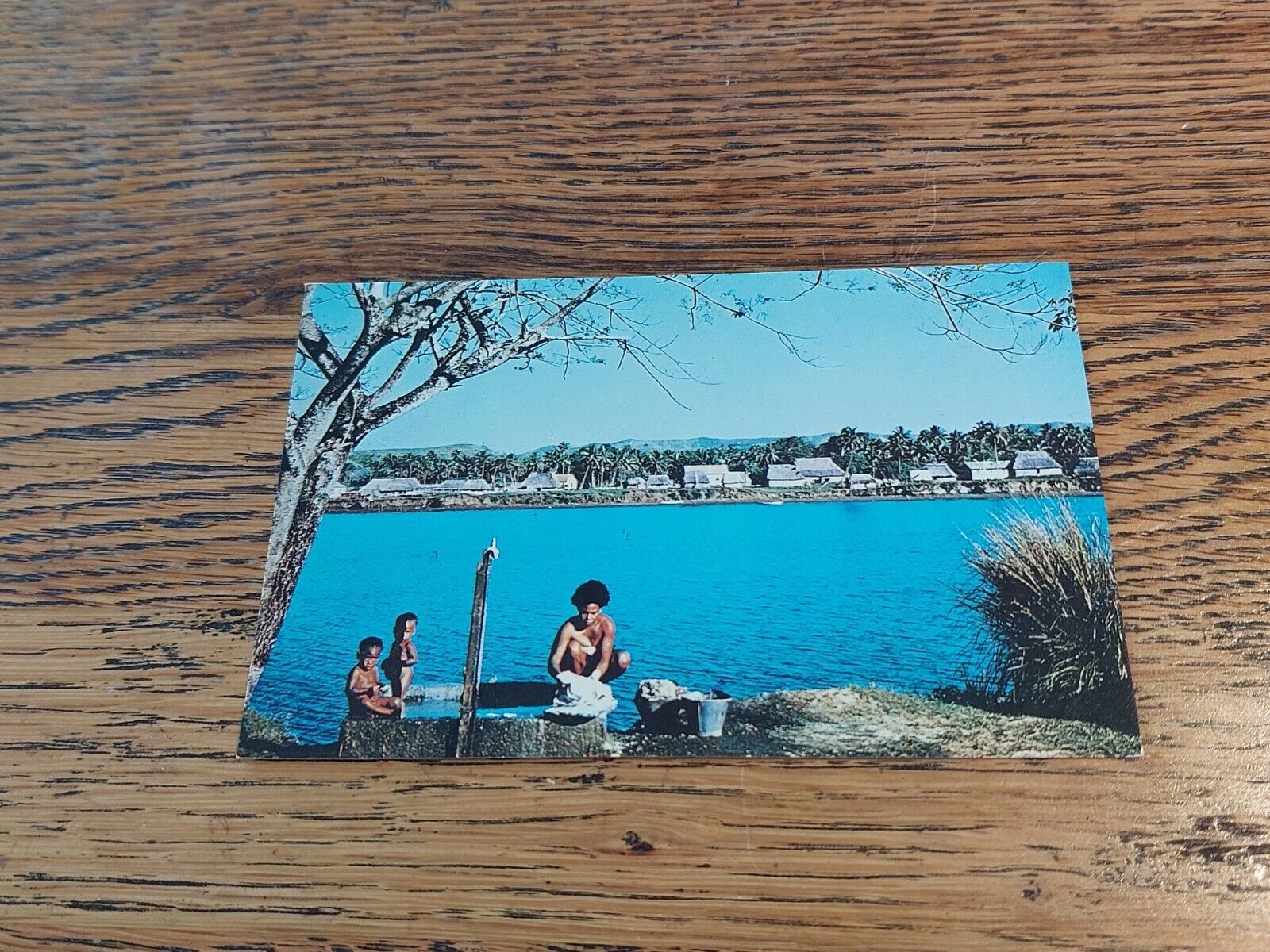 Vintage Fiji Postcard Villagers Doing Washing By Sigatoka River