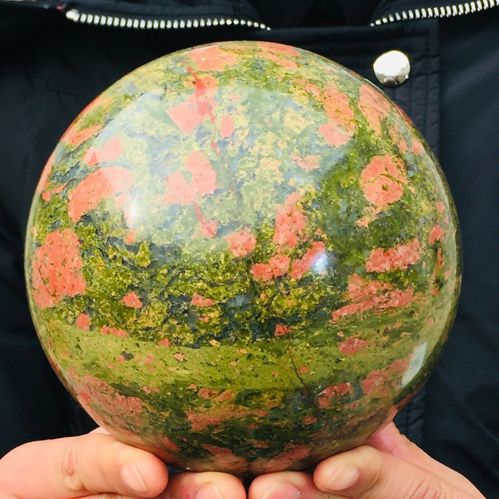 8.27lb Large Natural Green Red Unakite Gemstone Sphere Crystal Ball Specimen