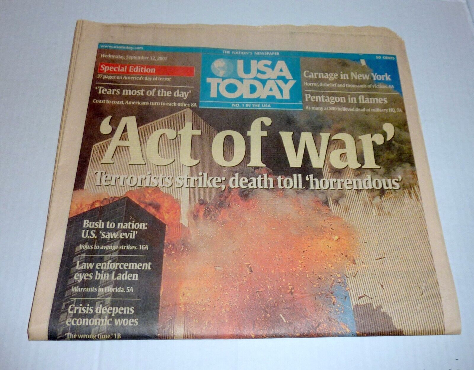 911-September 11th 2001:  USA Today Newspaper Complete Near Mint  CPICS