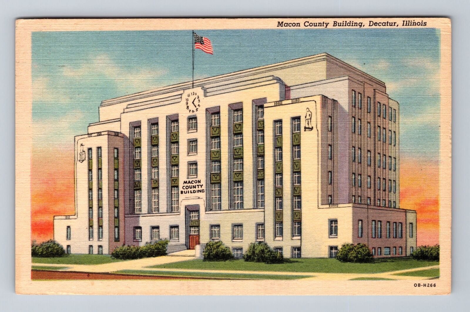 Decatur IL-Illinois, Panoramic Macon County Building, Antique Vintage Postcard