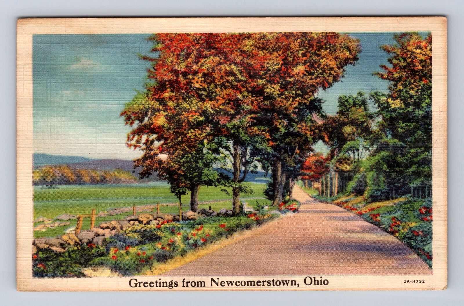 Newcomerstown OH-Ohio, Scenic Road General Greetings, Vintage c1937 Postcard