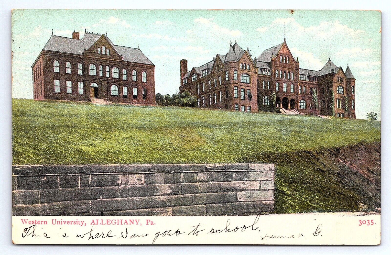 Postcard Western University Alleghany, Pittsburgh Pennsylvania PA c.1908