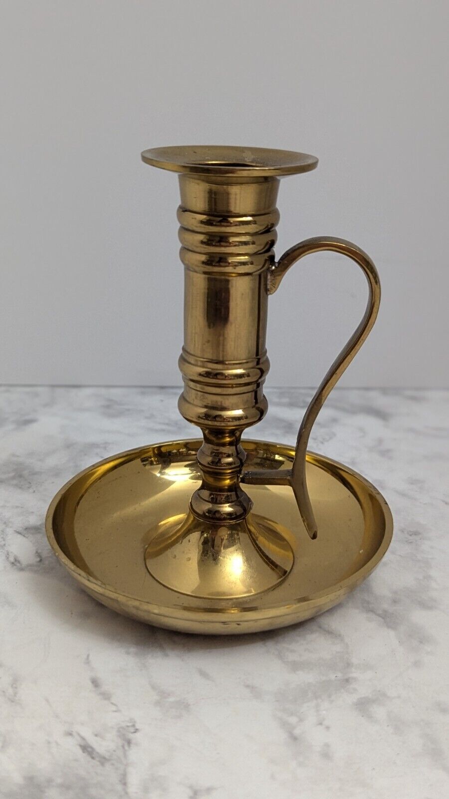 Vintage Solid Brass Chamber Stick Candle Holder with handle 