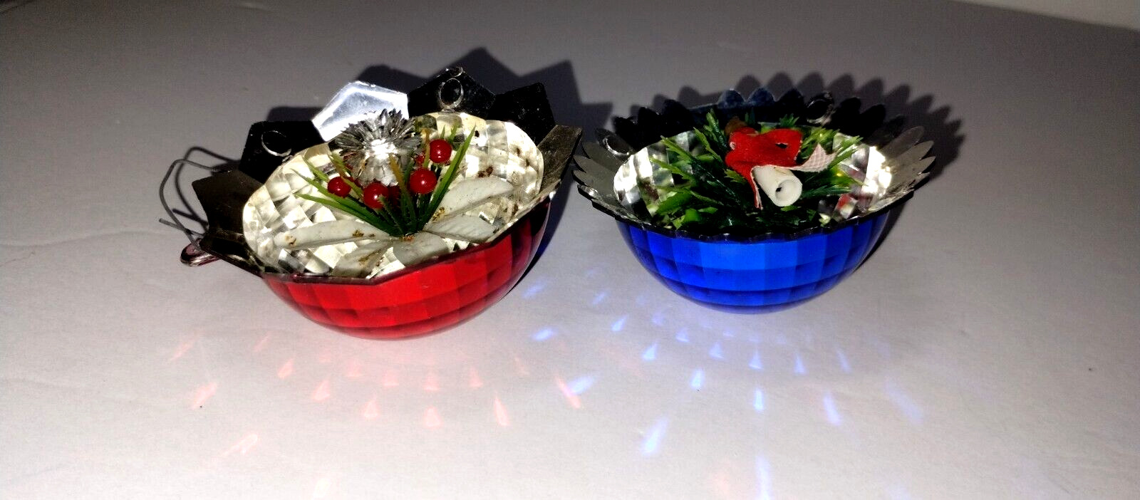 Pair of Vintage Christmas Ornaments /Red & Blue