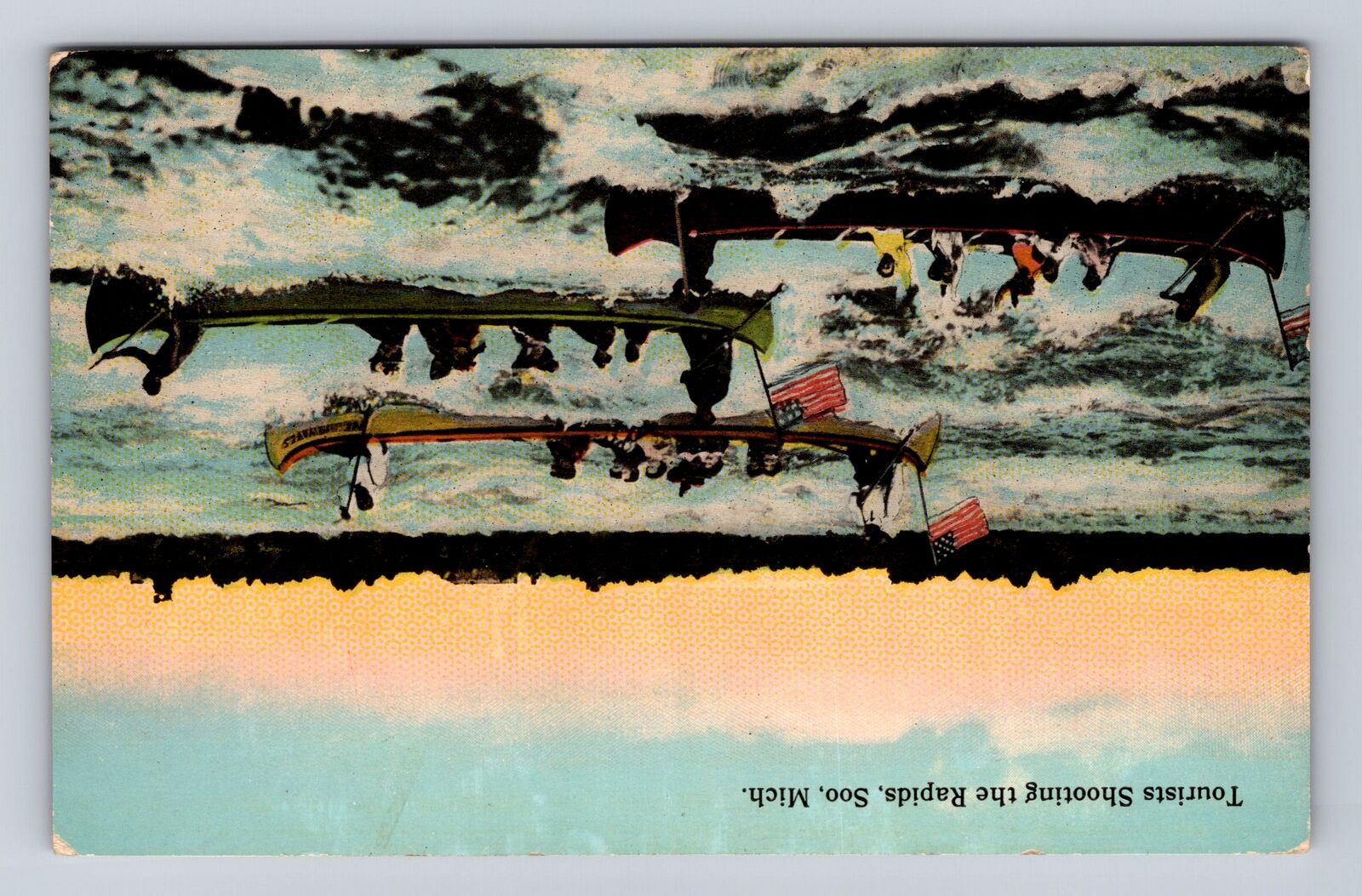 Soo MI-Michigan, Tourists Shooting The Rapids, Antique, Vintage Postcard