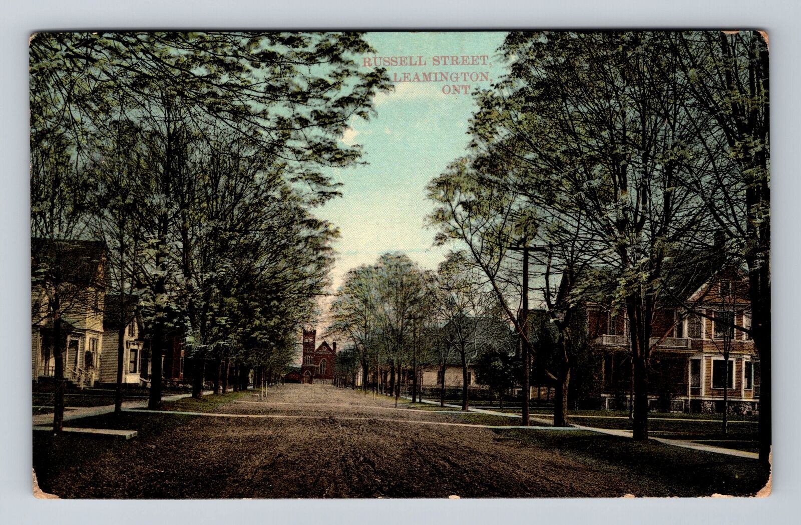 Leamington Canada, Russell Street Homes, Church, Antique Vintage c1910 Postcard