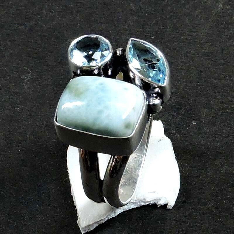 Ahoy: Larimar ring Size 8.5  6g (blue glass)  Sterling Silver #2049