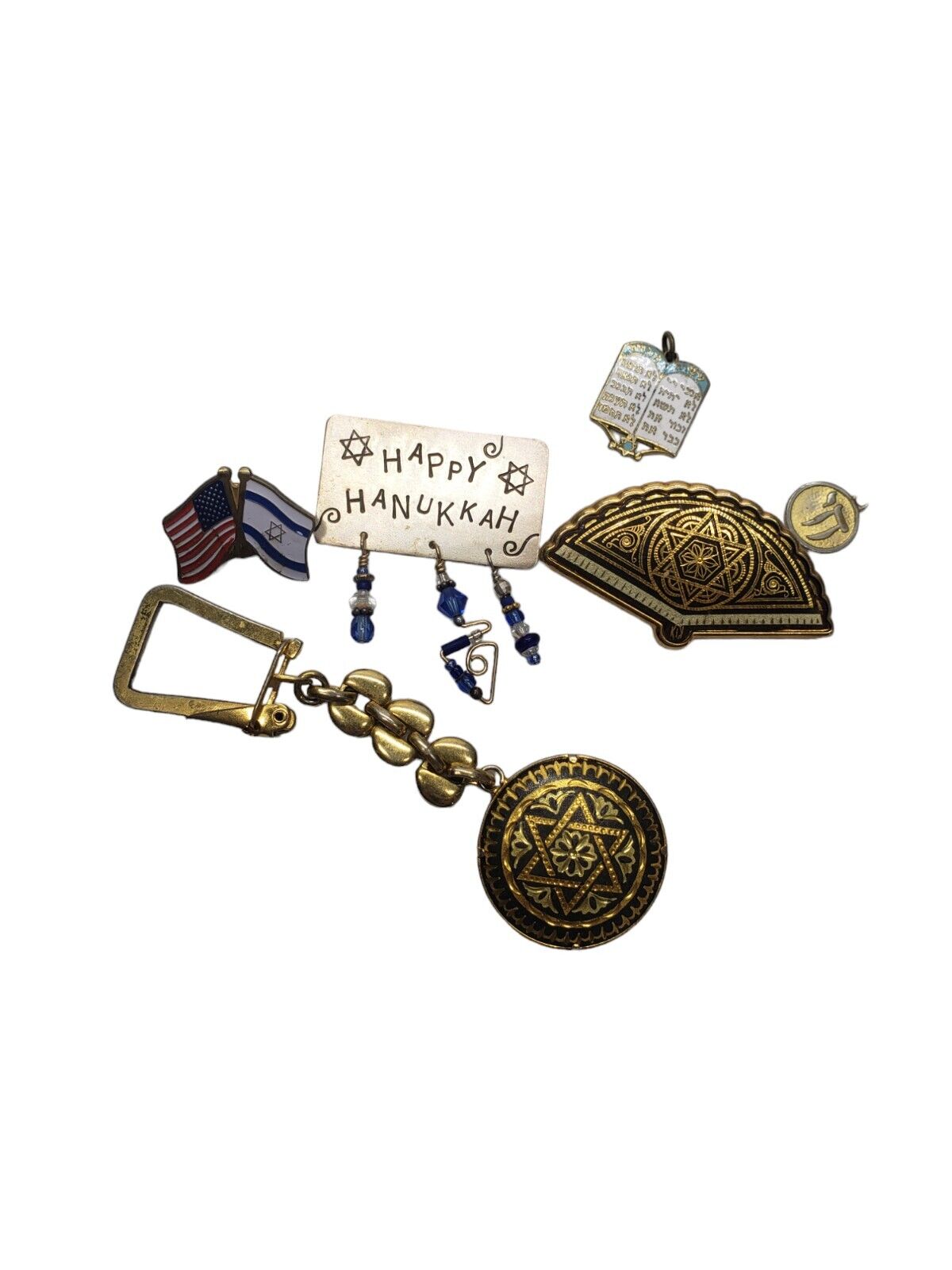 Lot Of Judaica Israel Jewelry , David Star ,Happy Hanukkah, Broochs, Watch