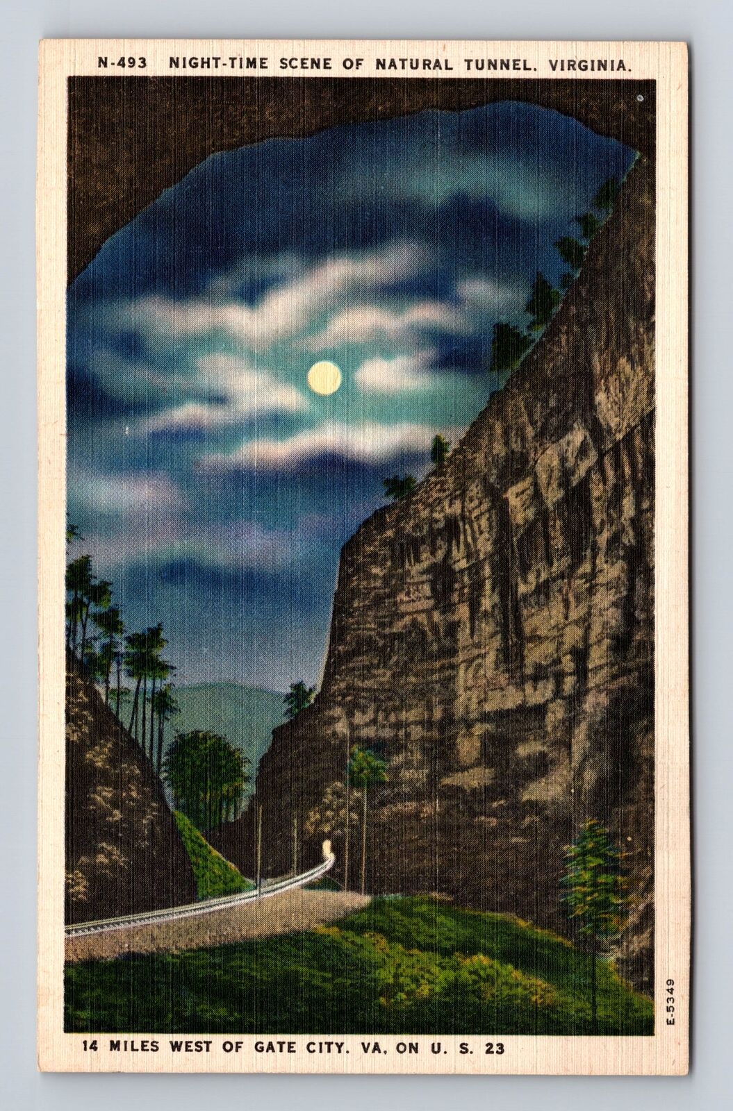 Natural Tunnel VA-Virginia, Night Time Scene of Natural Tunnel Vintage Postcard
