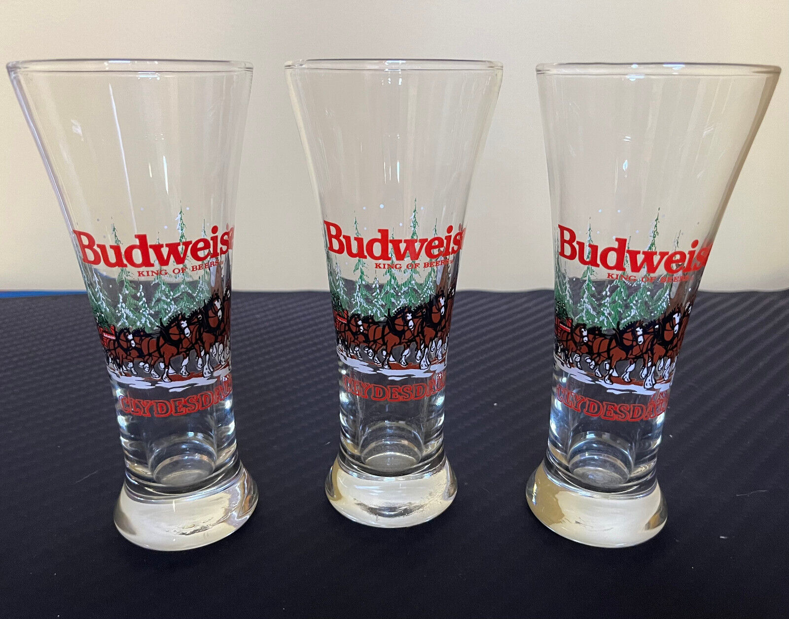 Vintage 1988 Budweiser Clydesdale Beer Pilsner Glasses (Lot of 3)