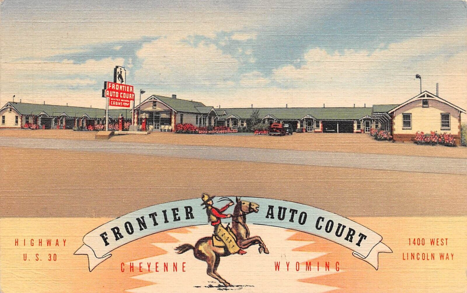 Frontier Auto Court Highway US 30 Cheyenne Wyoming WY 1949 Postcard 5136