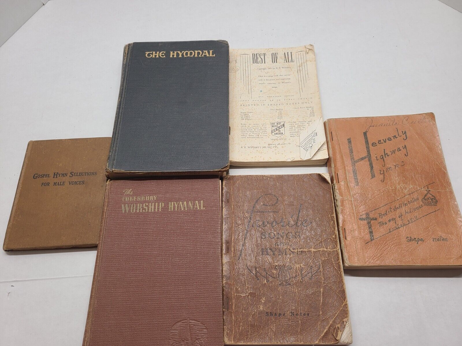 Lot Of 6 Antique Hymnals 1896,1939,1956,1966,1941- Shape Notes, Hymn For Male Vo