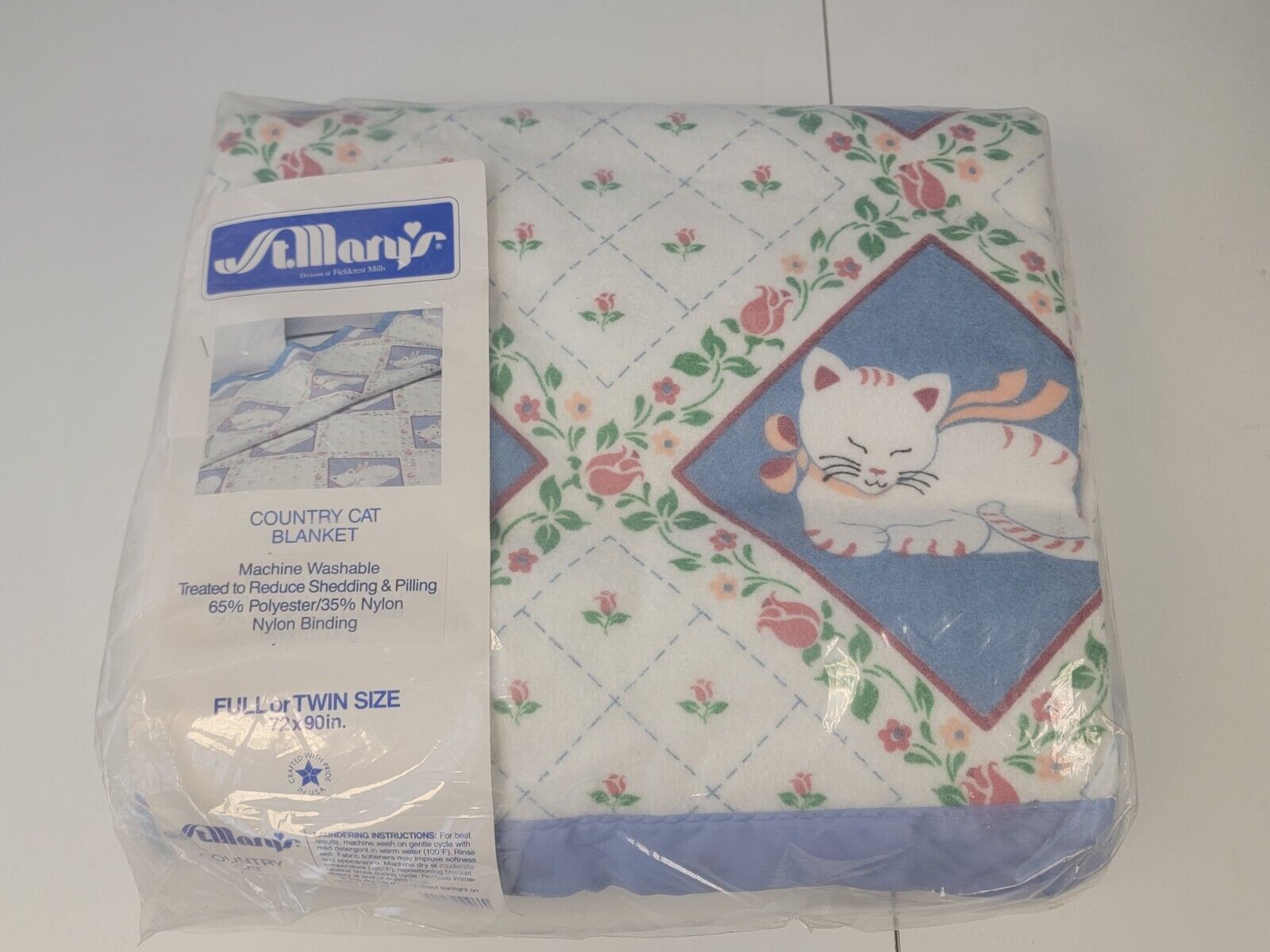 St. Mary’s Country Cats Full Twin Polyester Blanket Cottagecore 72 X 90