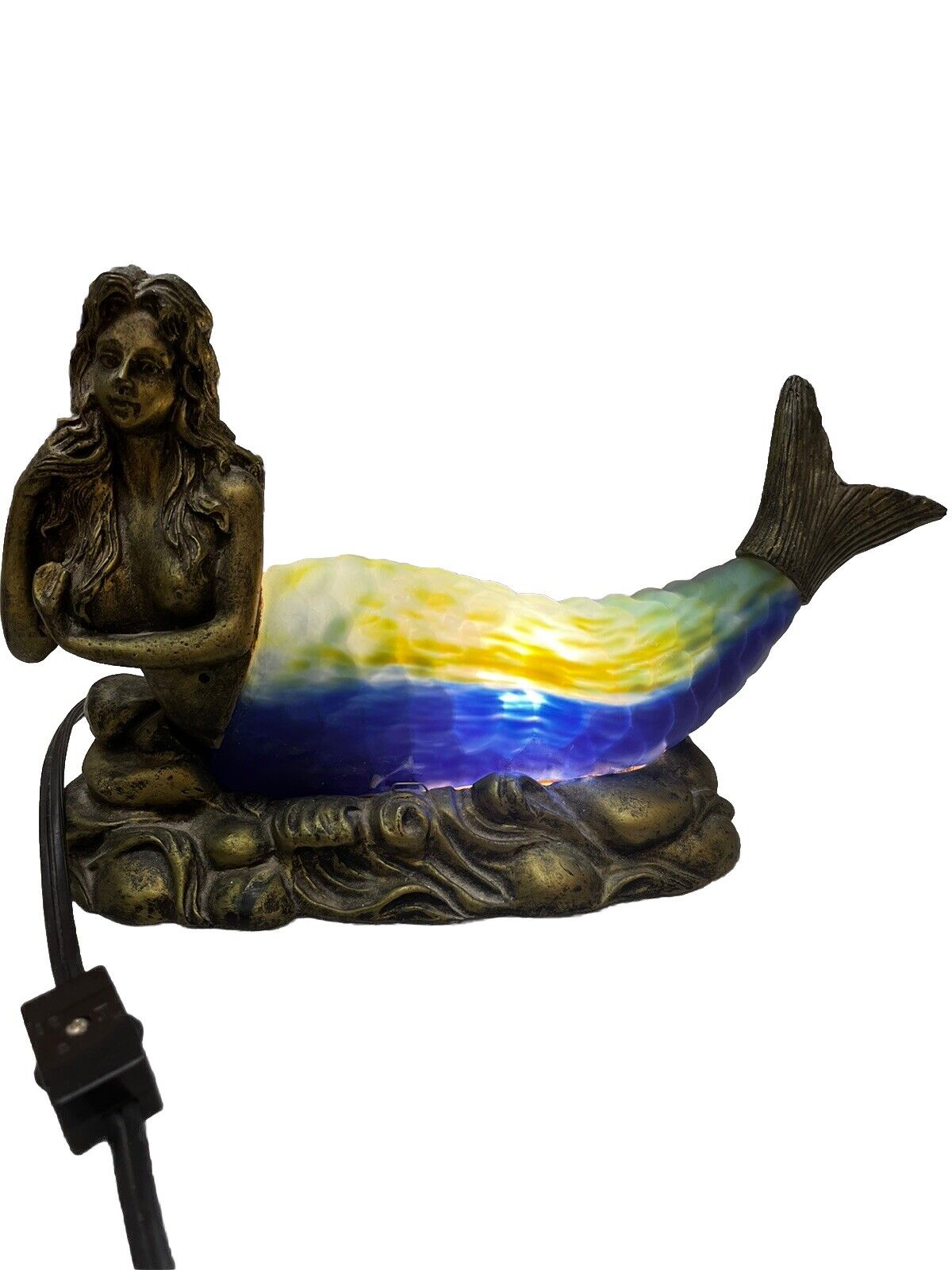 Brass Art Glass Mermaid Lamp Teal And Blue Glass Wired Works