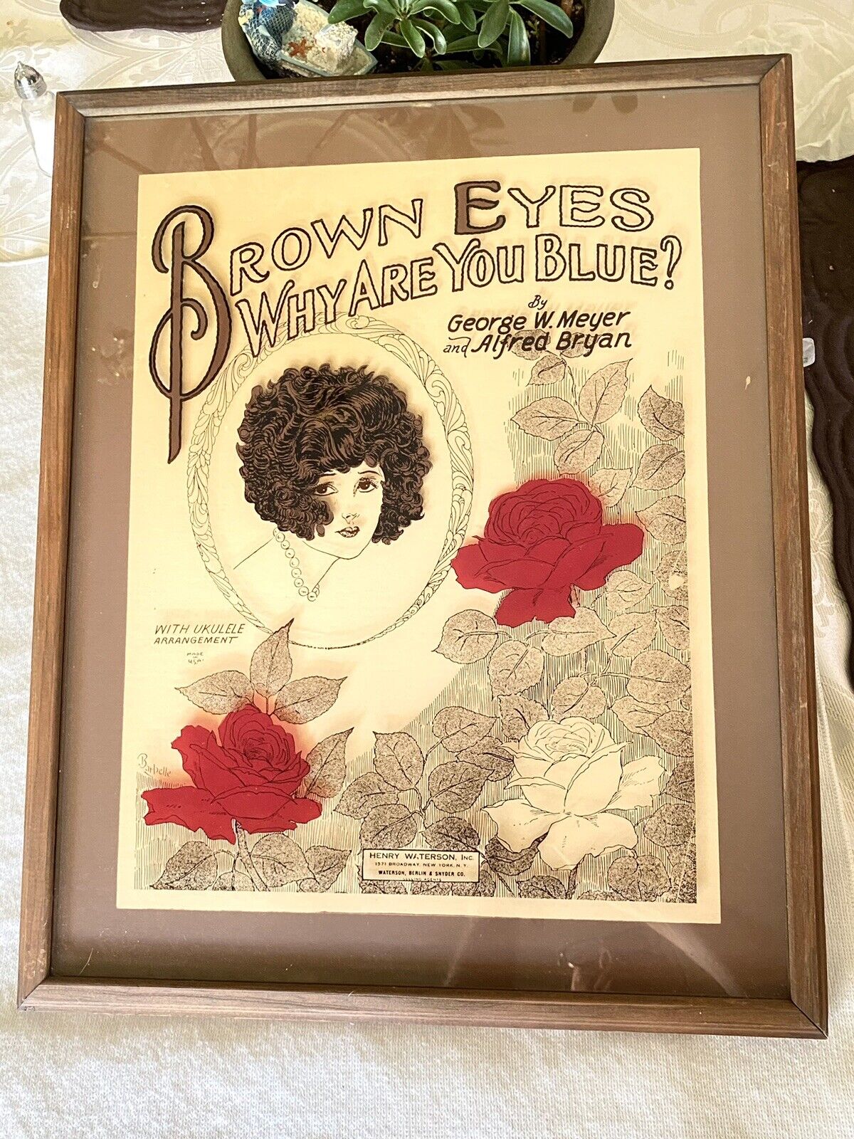 💥 Rare Reverse Painted Glass “Brown Eyes Why Are You Blue” Framed Cover Art