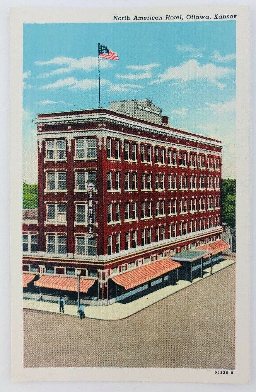 Vintage Ottawa Kansas KS The North American Hotel Postcard 