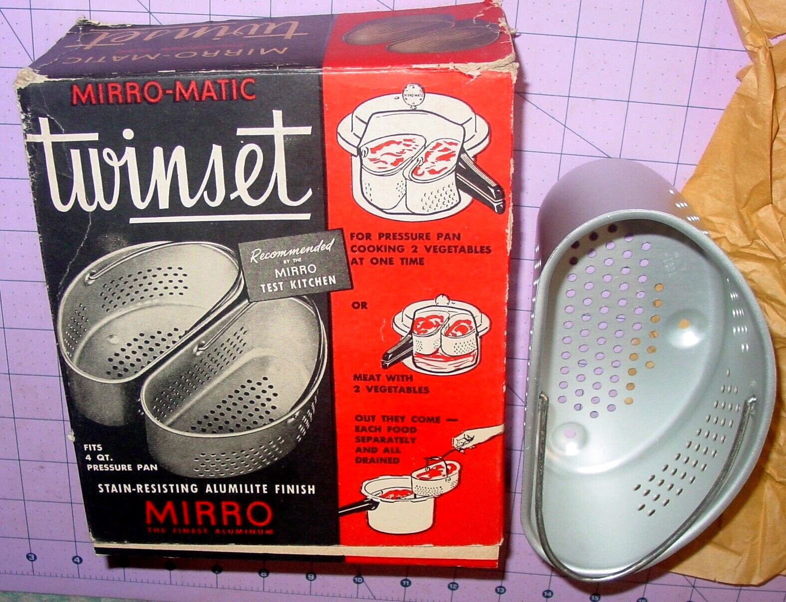 Vintage Aluminum MIRRO-MATIC Twinset Pressure Cooker Baskets 382M Gadget USA NOS