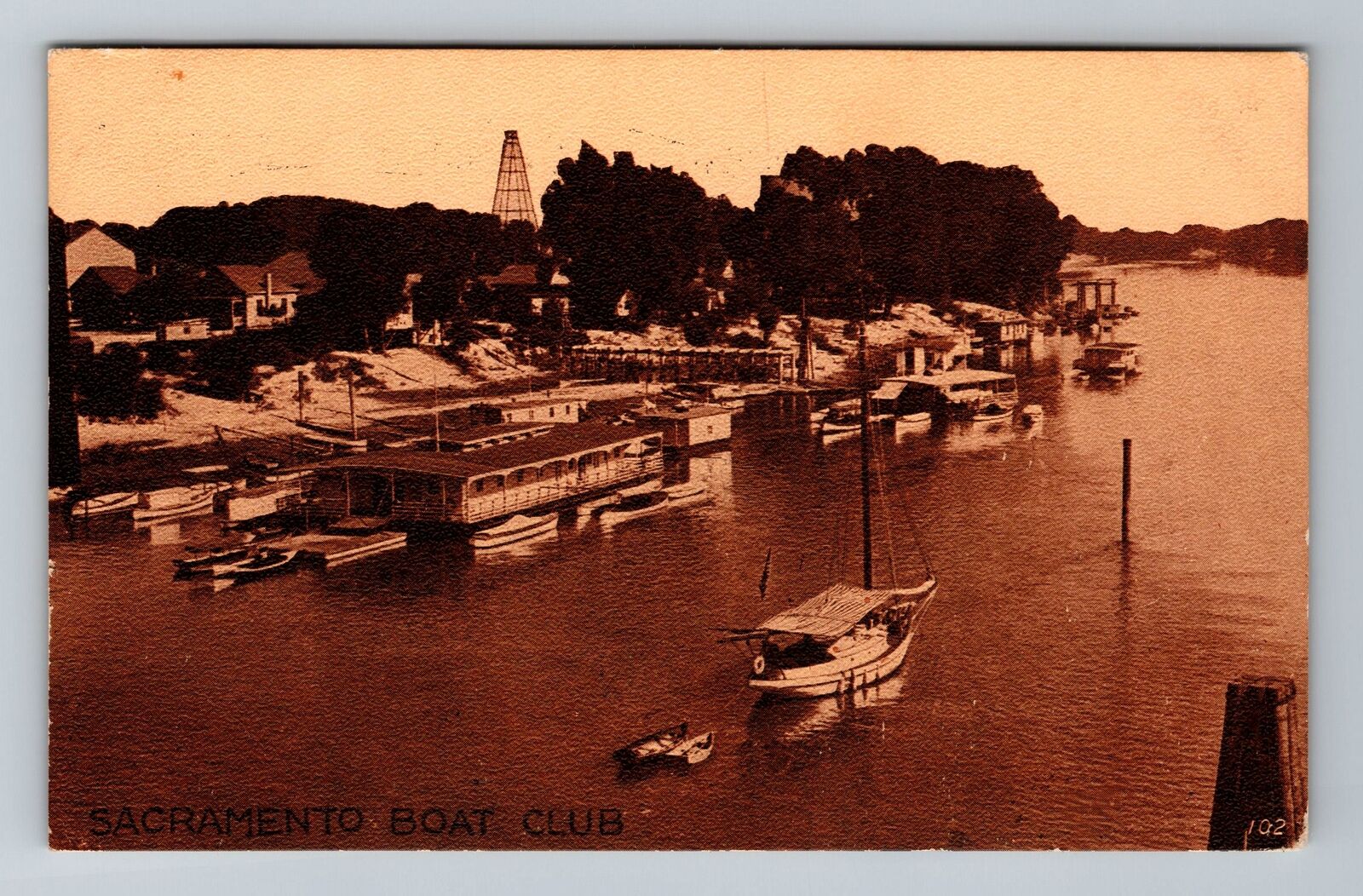 Sacramento CA-California, Aerial View Boat Club, c1912 Vintage Postcard