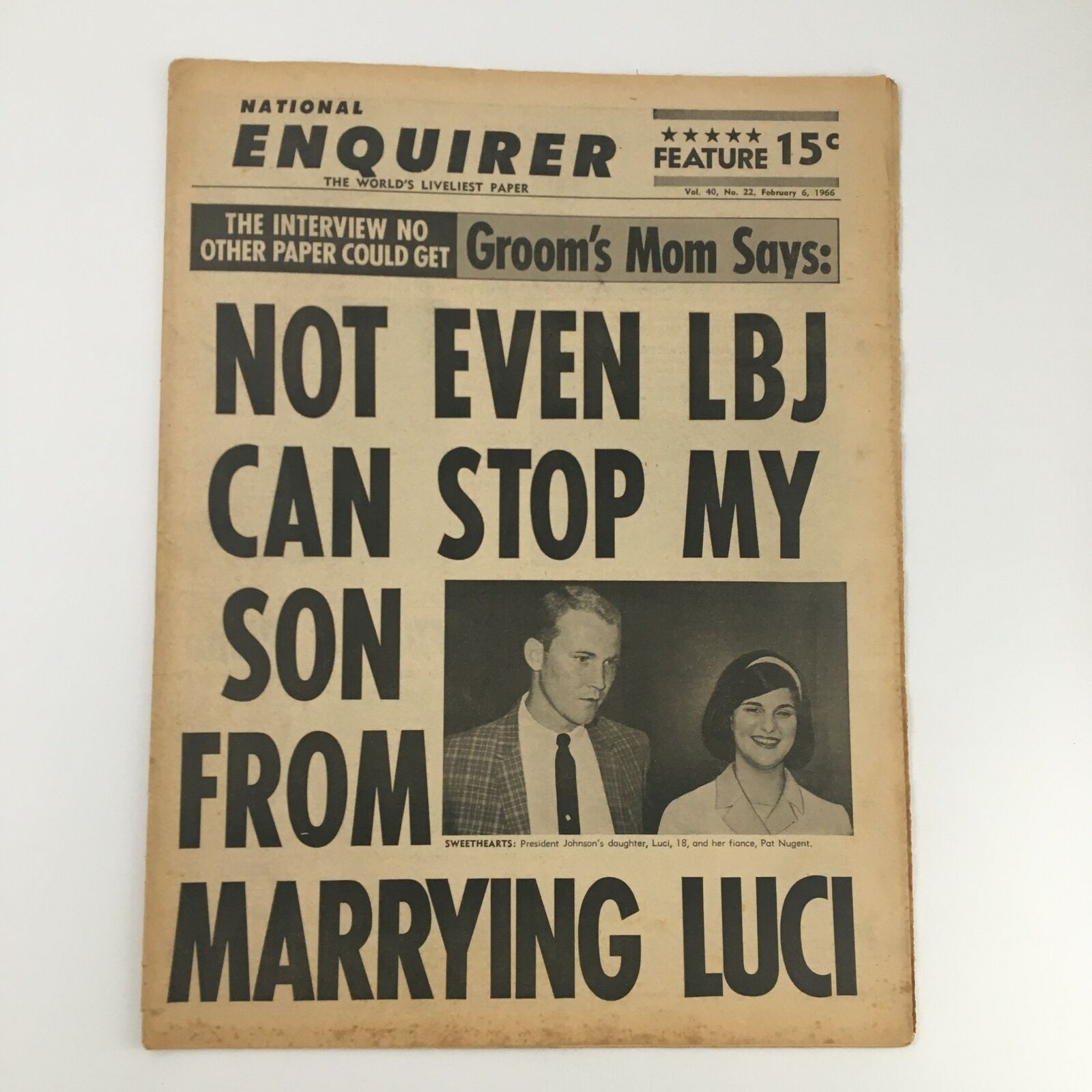 National Enquirer Newspaper February 6 1966 Luci Baines Johnson and Pat Nugent