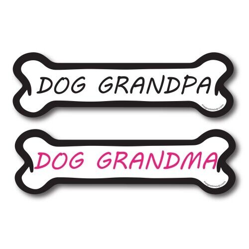 Dog Grandpa and Dog Grandma, 2 Pack Dog Bone Car Magnets - 2 x 7