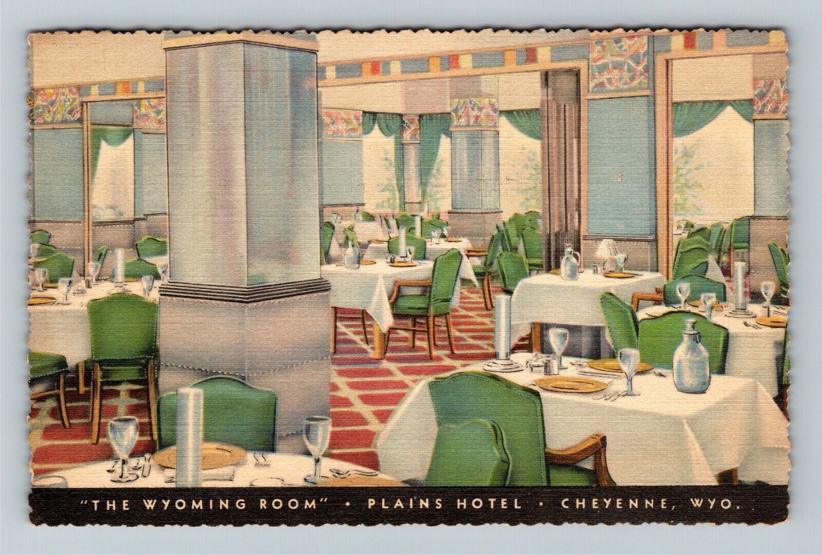 Cheyenne WY, The Wyoming Dining Room at The Plains Hotel, c1940 Vintage Postcard