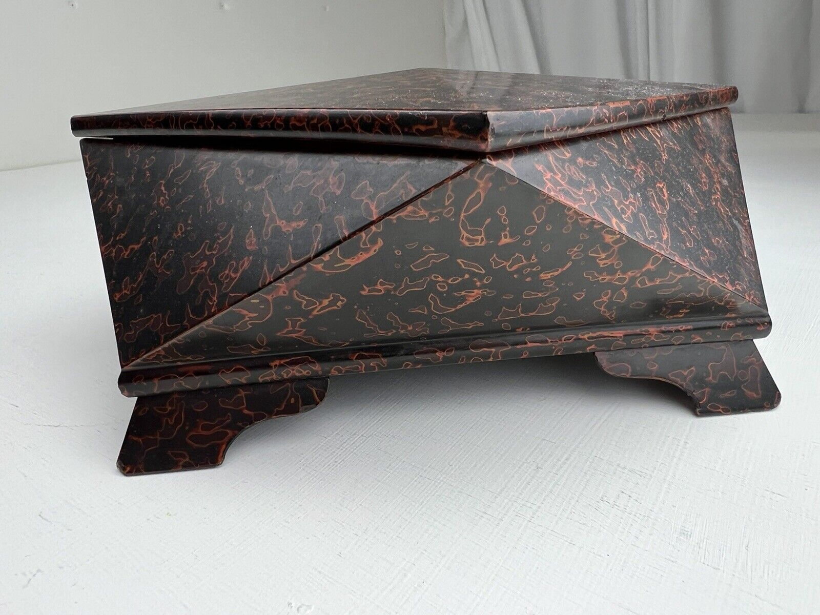 Tsugaru Nuri Antique Japanese Lacquerware 4 Carved Feet Lidded  Box Bishop Gift
