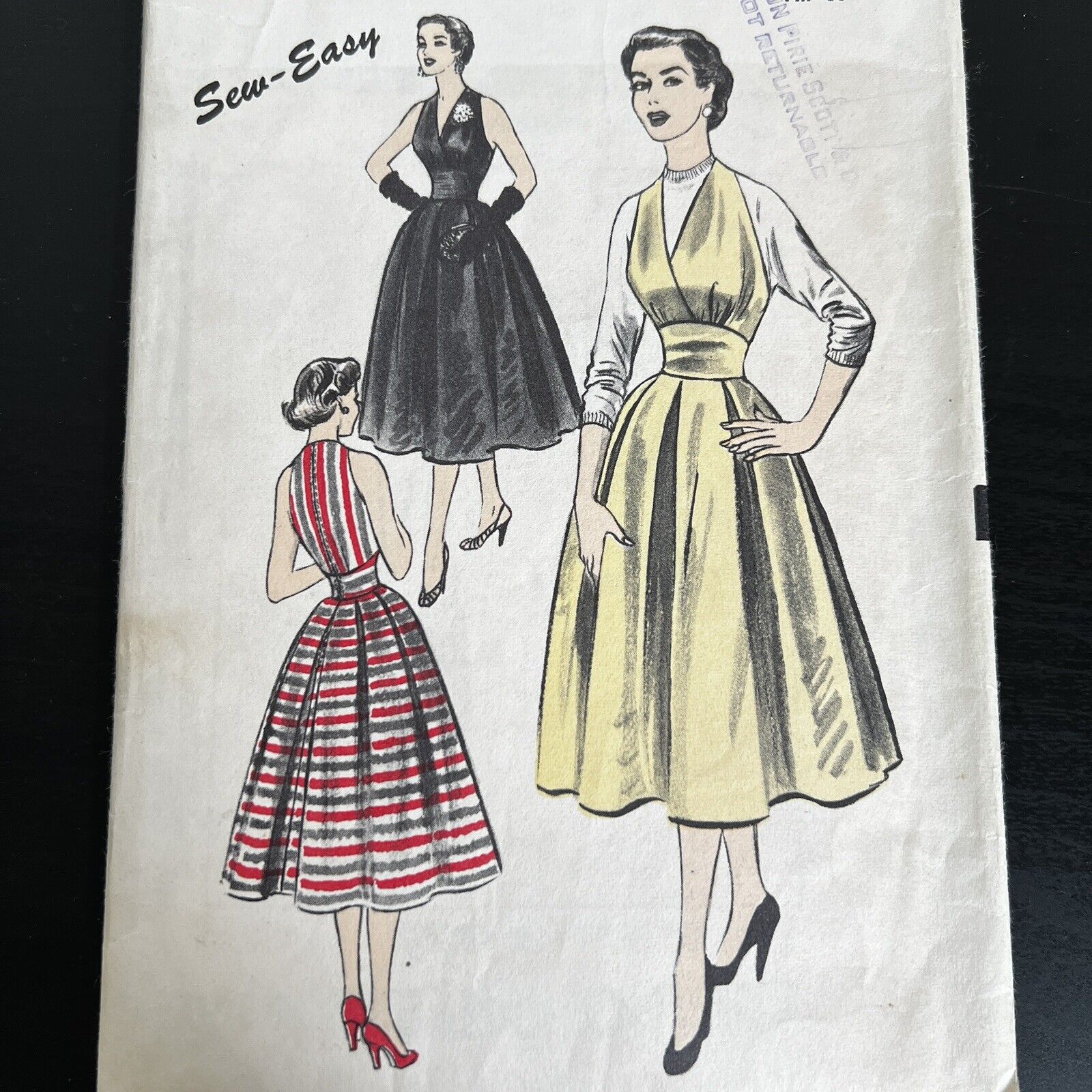 Vintage 1950s Advance 6320 Full Skirt V-Neck Party Dress Sewing Pattern 14 USED