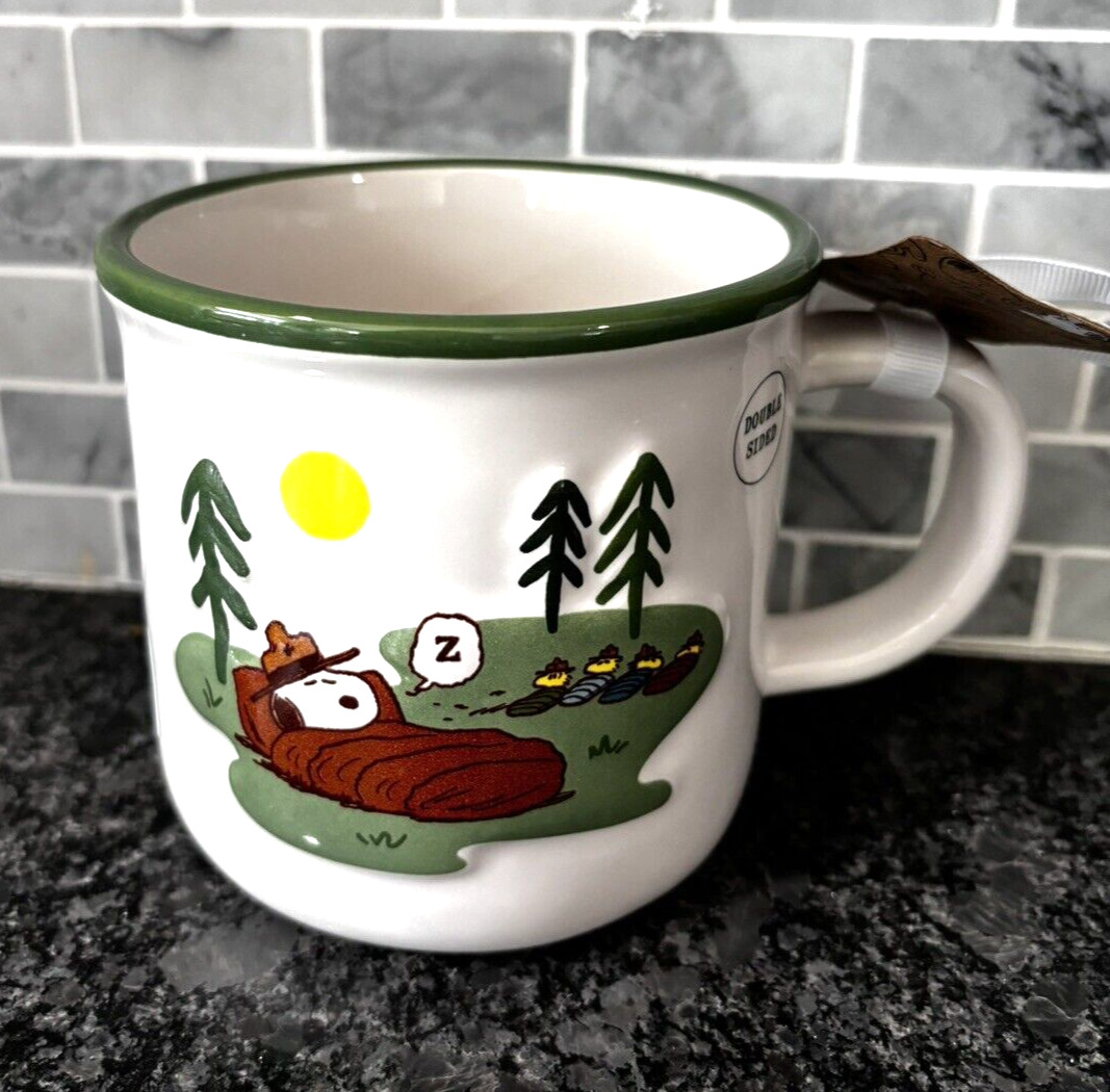 Rae Dunn Snoopy Beagle Scouts 50th Anniversary HAPPY CAMPER Double Sided Mug NEW