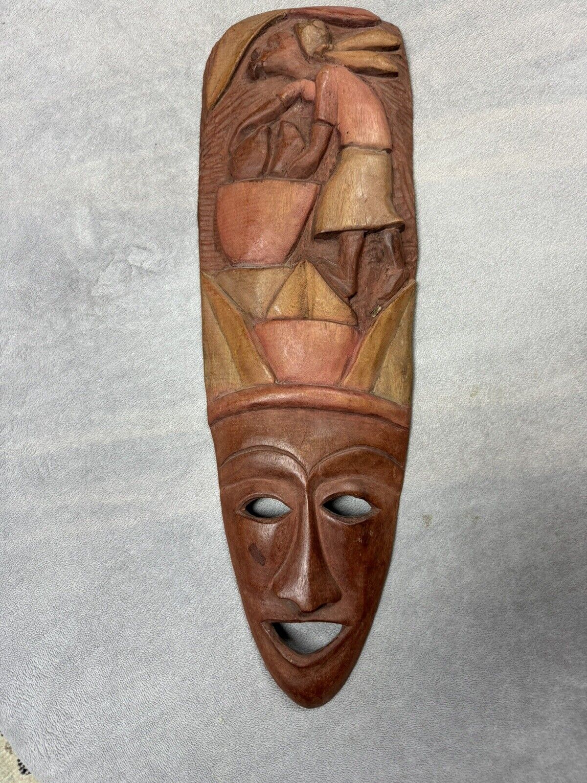 Vintage 2013 Dominican Republic Folk Art Pottery Souvenir Face Mask Wall Hanging