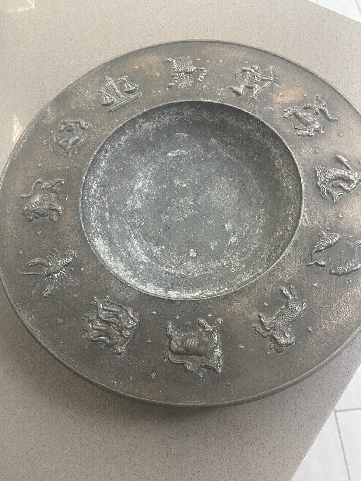 Antique  Bronze Zodiac bowl Heavy High Relief
