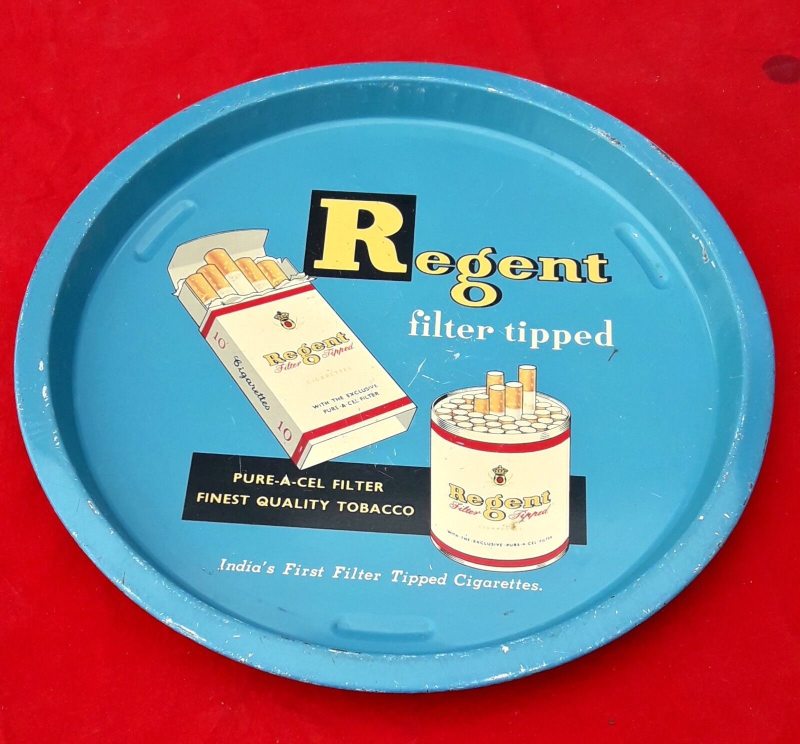 Vintage Rare Regent Filter Tipped Cigarette Adv Print Round Tin Plate Tray T1070