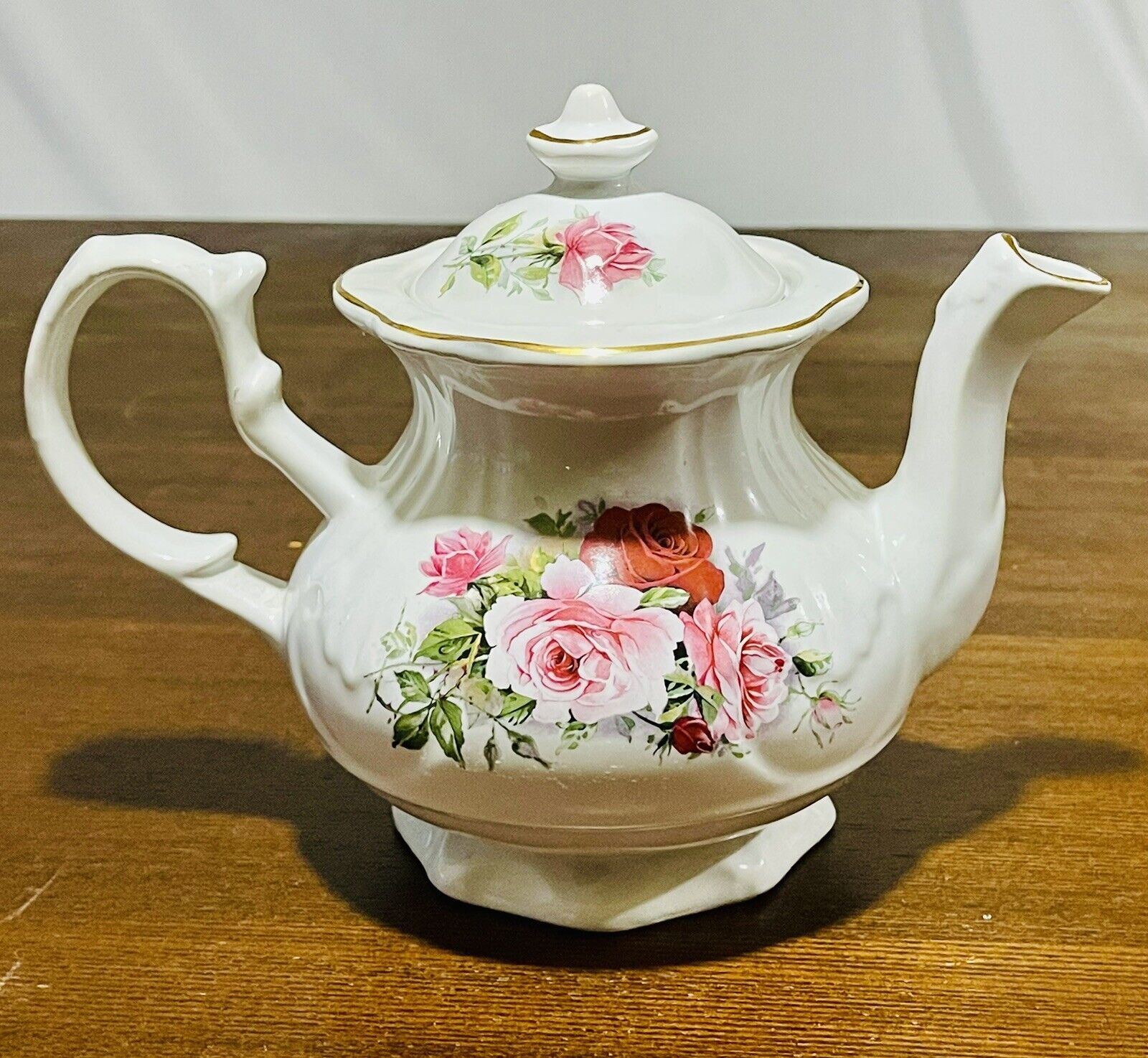 Vintage Summertime Rose by Allyn Nelson Teapot With Gold Trim No Cracks/Crazing