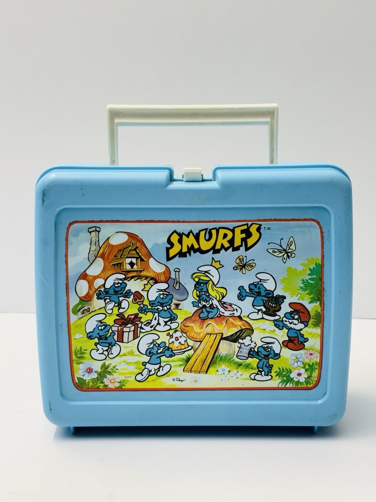 Vintage 1980s Smurfs Thermos Lunchbox School Lunch Box Plastic No Thermos