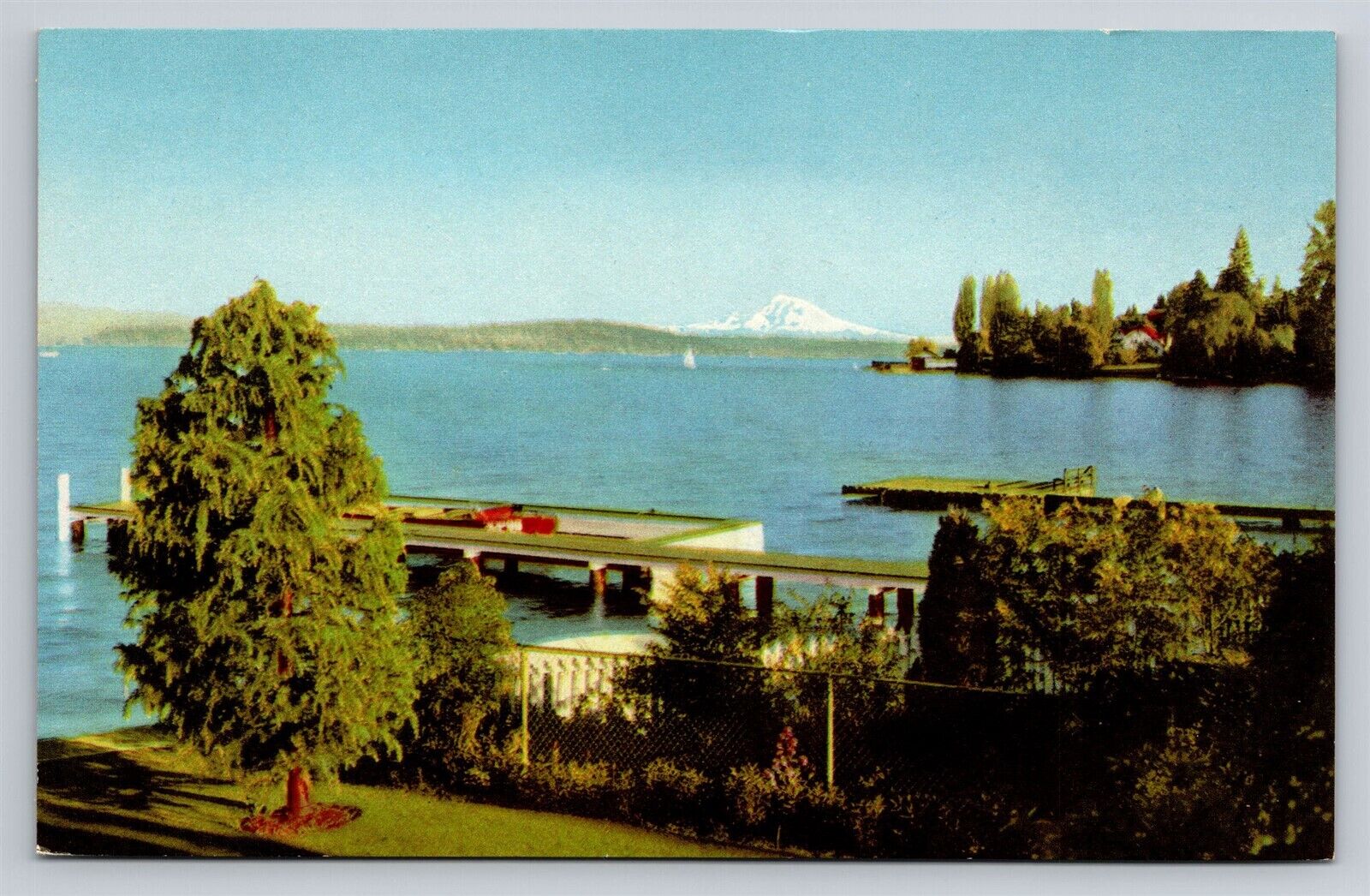 Seattle WA View of Mount Rainier across Lake Washington Union Oil 76 Postcard