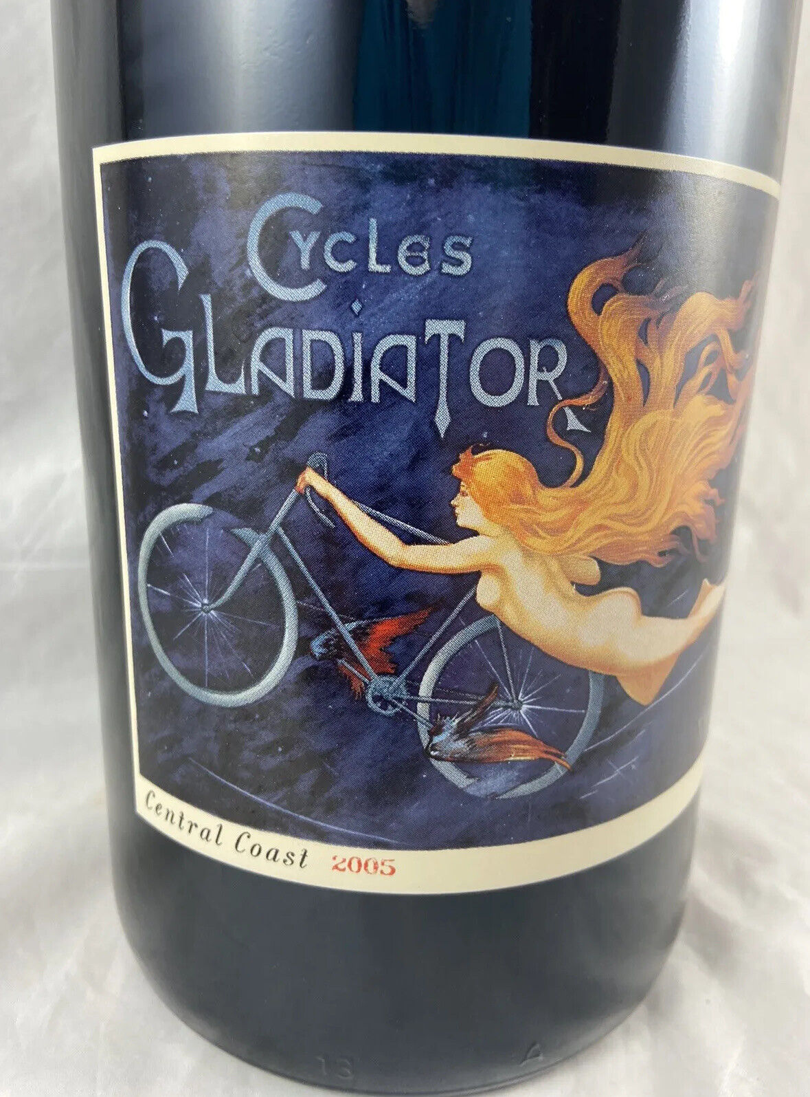 2005 Cycles Gladiator Wine Bottle Large 12.5 U. S. Cup Empty 17.75 Inch Tall Lid